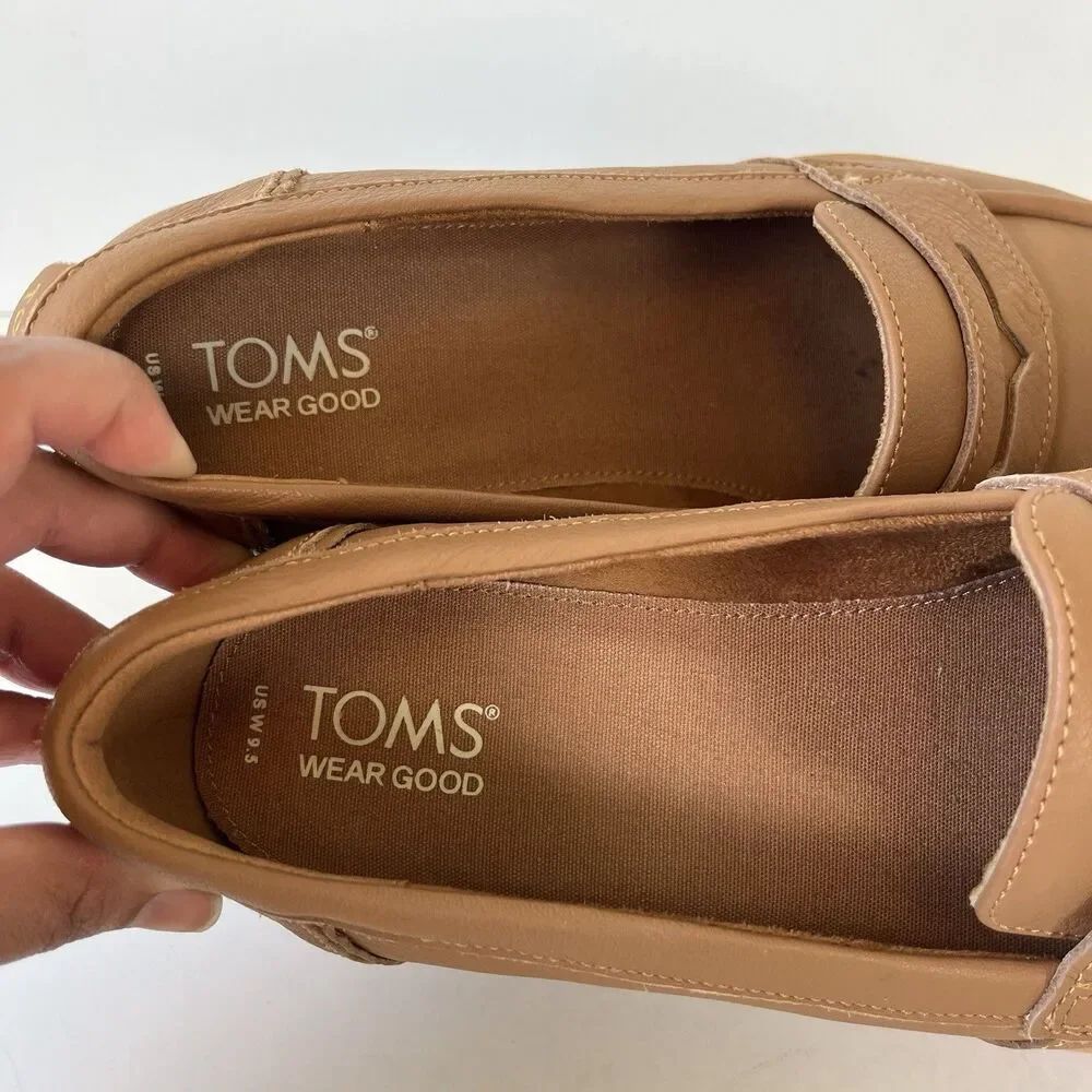TOMS Cara Slip On Lug Platform Penny Loafers Flats Leather Camel Brown Size 9.5 - Picture 14 of 14